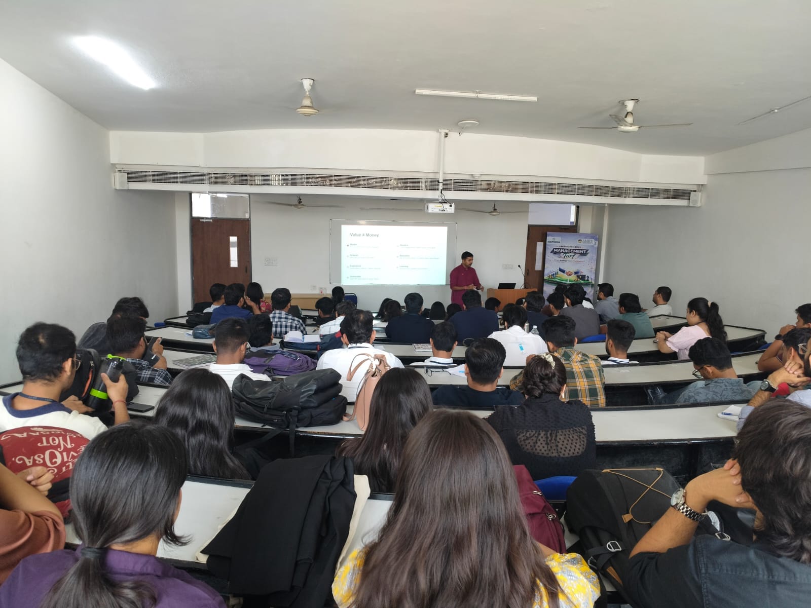 Full lecture hall at Amity University